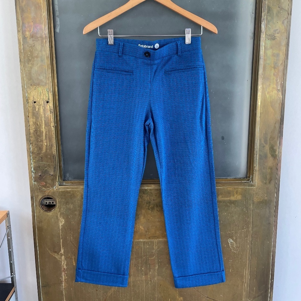Betabrand Dress Pant Yoga Pants Blue Geometric Work Pants Size S